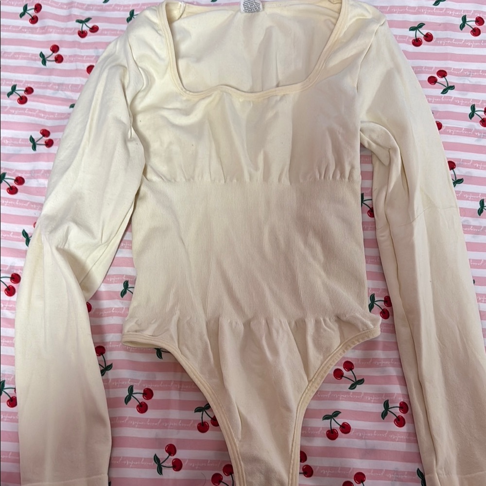 Cream Long Sleeve shapewear Bodysuit